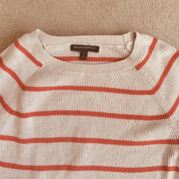 Banana Republic Tunic Sweater Small Striped Cream Coral Cotton Blend - Picture 2 of 9